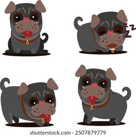 Cute cartoon dog in flat style. Vector illustration. Happy pet,sleeping,sadeing , enjoing with Flat Cartoon Style