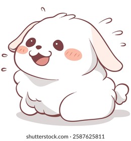 Cute cartoon dog with fluffy white fur, big eyes, and happy expression. This adorable character exudes joy and playfulness, perfect for children illustrations or pet themed designs