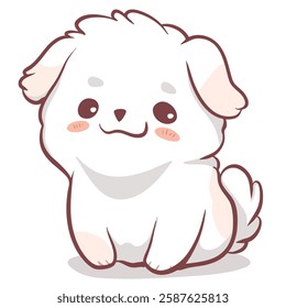 Cute cartoon dog with fluffy white fur, sitting happily and looking adorable. This charming character exudes joy and warmth, perfect for pet lovers