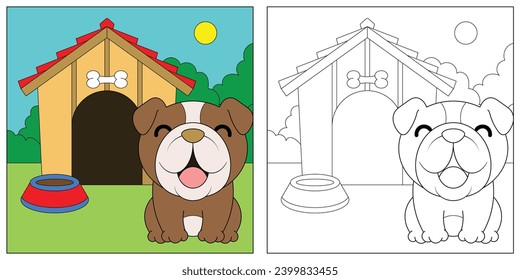 cute cartoon dog, funny illustration, coloring book for kids and children.