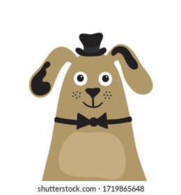 Cute cartoon dog in hat. Vector illustration
