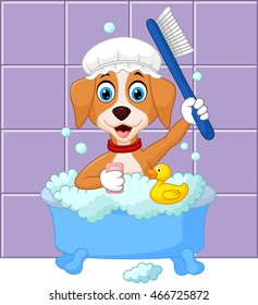 Cute Cartoon Dog Having Bath