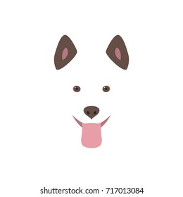 Cute cartoon dog head, smiling and sticking out tongue. Flat simple vector illustration. 