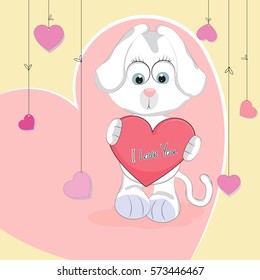 Cute Cartoon Dog with heart  an inscription - I Love You