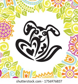 Perro de dibujos animados con corazón. Ilustración del vector