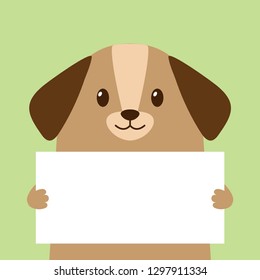 Cute cartoon dog is holding an empty sign with place for your text