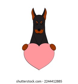 Cute cartoon dog holding his heart in his paws. Valentine's Day greeting card with space for text. Design for invitation, card, flyer, brochure, banner. Little pets in love. A declaration of love