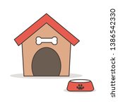 cute cartoon dog house with dog food bowl vector illustration isolated on white background