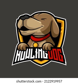 cute cartoon dog howling mascot logo