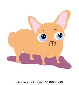 Cute cartoon dog with huge eyes, cartoon character, drawing by hand in digital form, color illustration in vector