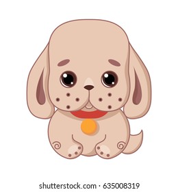 Cute cartoon dog in kawaii style. Isolated on white background.