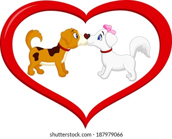 Cute cartoon dog kissing each other