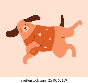 Cute cartoon dog lying on floor. Naive illustration with kawaii puppy. Modern clip art for birthday card, banner, sticker, flyer. National Dog Day. Funny domestic pet. Flat Style.	