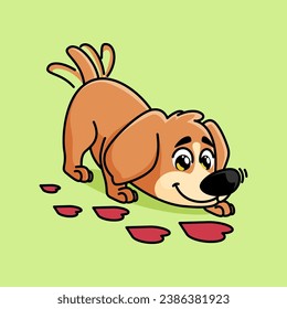 cute cartoon dog mascot sniffing love sign.adorable cartoon mascot illustration