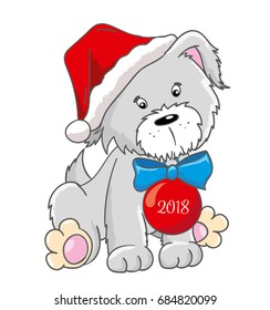 Cute cartoon dog with new year ball