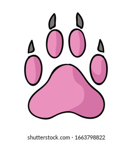 Cute cartoon dog paw print vector clipart. Wildlife animal foot print for dog lovers. Stylized fun kids nature trail. Illustration mark. Isolated claw walking print. EPS 10. 