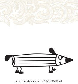 Cute cartoon dog pencil. Vector illustration