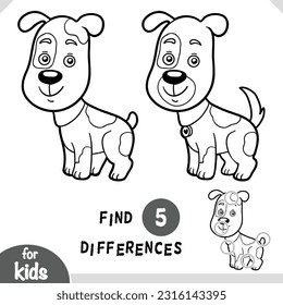 Cute cartoon dog pet animal, Find differences educational game for children, black and white activity page