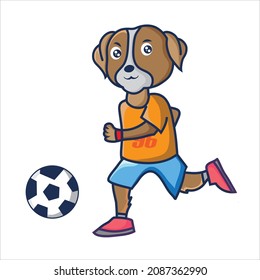 cute cartoon dog playing football outdoor illustration
