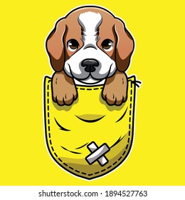 Cute cartoon dog in a pocket
