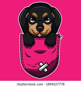 Cute cartoon dog in a pocket