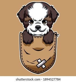 Cute cartoon dog in a pocket