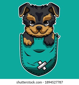 Cute cartoon dog in a pocket