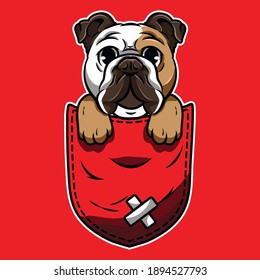 Cute cartoon dog in a pocket