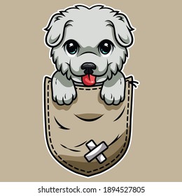 Cute cartoon dog in a pocket