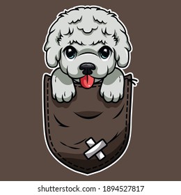 Cute cartoon dog in a pocket