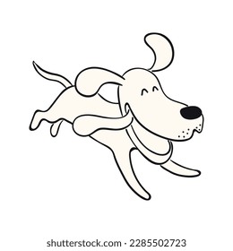 Cute cartoon dog, puppy running funny character illustration. Hand drawn vector, isolated. Line drawing. Domestic animal logo. Design concept for pet food, branding, business, vet, print, poster