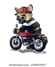 cute cartoon dog pushing motorcycle vector illustration