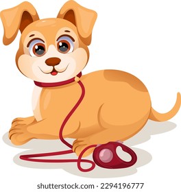 A cute cartoon dog with red leash