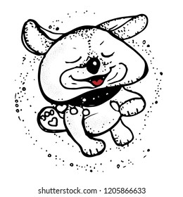 Cute cartoon dog. Running. Hand drawn doodle vector illustration. Poster, t-shirt composition, handmade print.