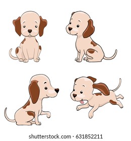 cute cartoon dog set. funny puppy isolated on white. vector illustration