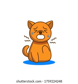 Cute Cartoon Dog Sick. Symptoms Of Disease : Headache, Coughing , Sneeze, Runny Nose, Health Care Concept. Vector Illustration.