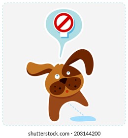 cute cartoon dog with sign icon - vector illustration