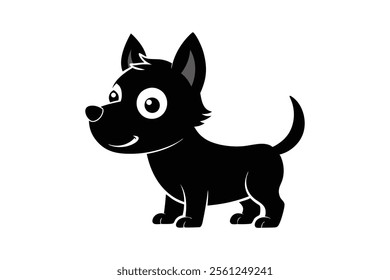 A cute cartoon dog silhouette black vector art illustration.