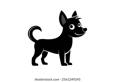 A cute cartoon dog silhouette black vector art illustration.