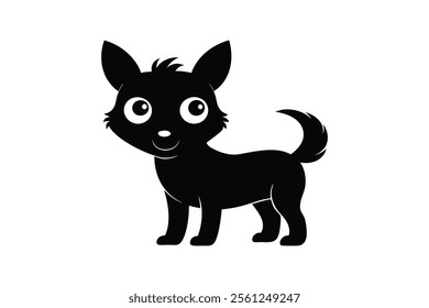 A cute cartoon dog silhouette black vector art illustration.