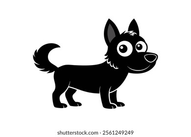 A cute cartoon dog silhouette black vector art illustration.