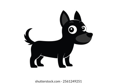 A cute cartoon dog silhouette black vector art illustration.