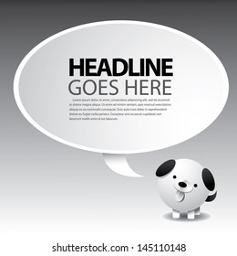 Cute cartoon dog with speech bubble. EPS 10 vector, grouped for easy editing. No open shapes or paths.