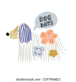 Cute cartoon dog with speech bubble. Perfect for t-shirt, apparel, cards, poster, nursery decoration. Vector Illustration