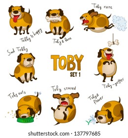 Cute cartoon dog Toby. Set 1