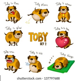 Cute cartoon dog Toby. Set 2