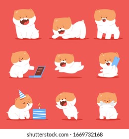 Cute cartoon dog vector character set isolated on background.