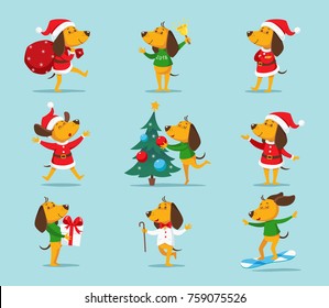 Cute cartoon dog vector clipart. Funny puppy, the symbol of New Year 2018, in different poses.