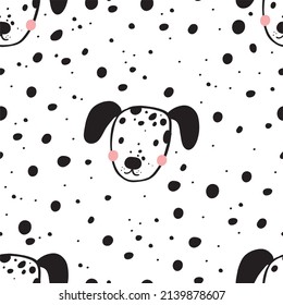 Cute cartoon dog - vector illustration. Love my pets. Dalmatian seamless pattern