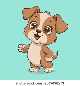 Cute cartoon dog. Vector illustration of a little dog on a blue background.